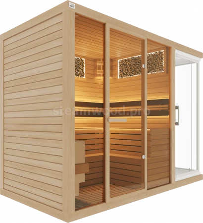 Четырехместная финская сауна Comfort  из кедра с Душевой кабиной