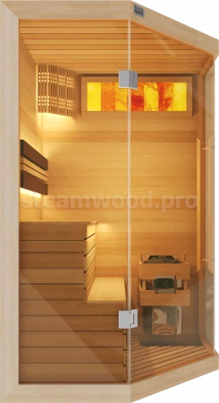 Одноместная угловая финская сауна Luxury из кедра